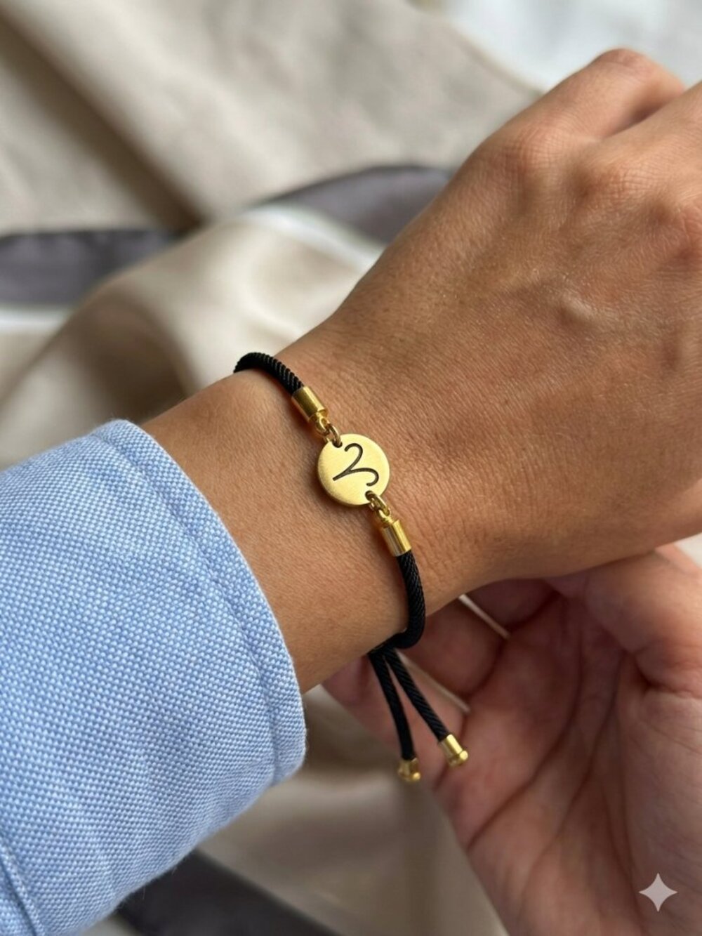 Aries Zodiac Charm Bracelet – Gold & Black Adjustable Cord